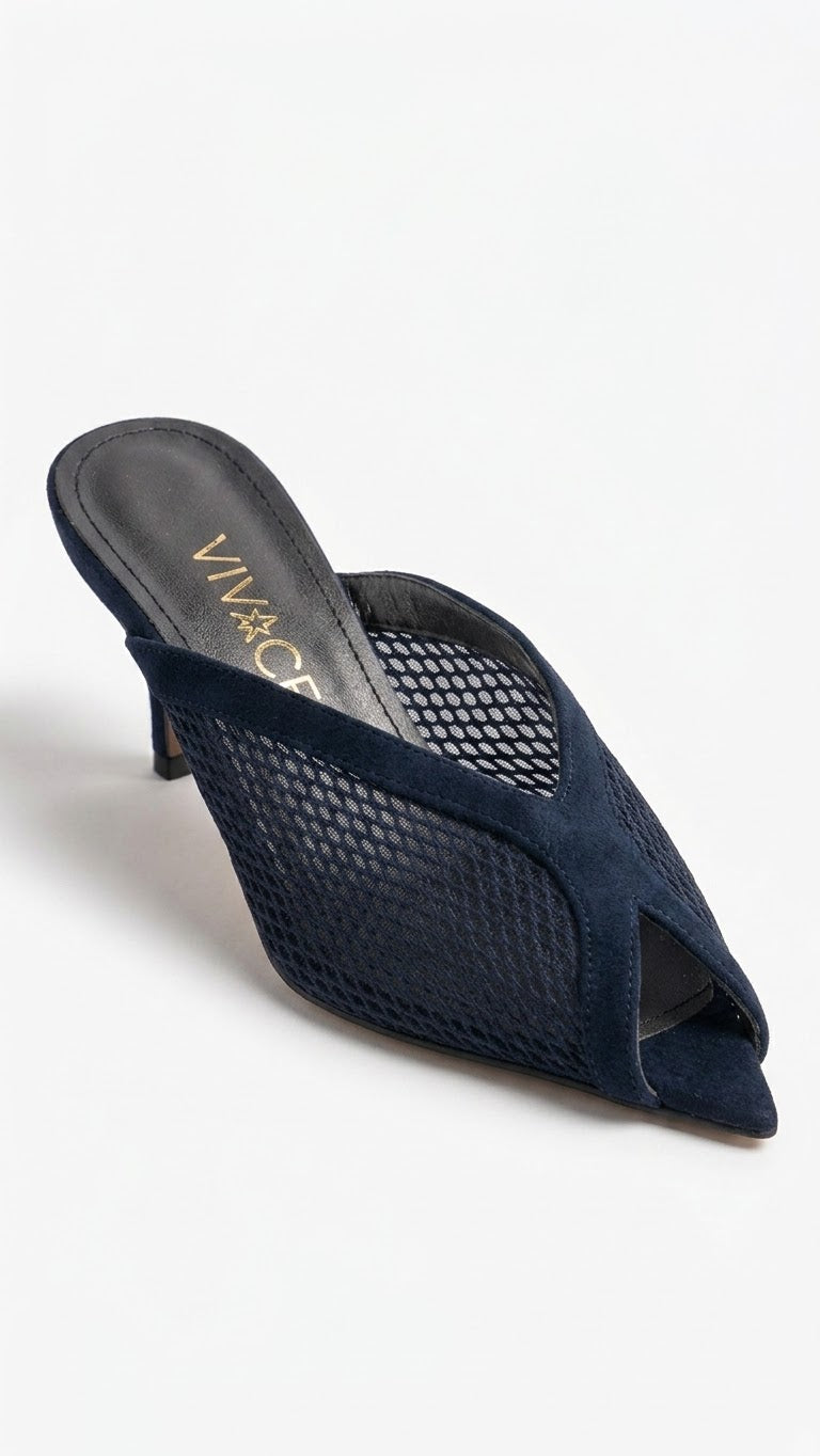 Aveline Mesh Kitten-Heel Mule in Black by VIVACE – product image 7