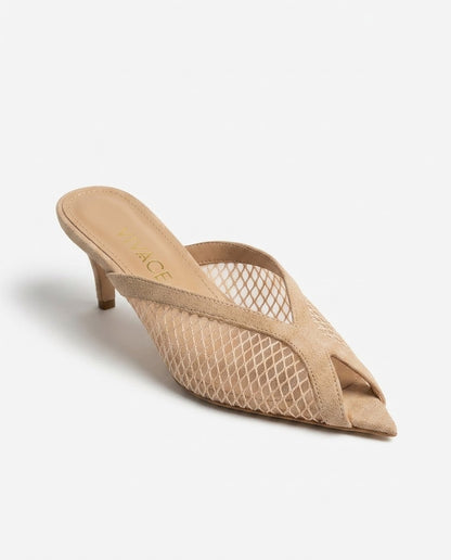 Aveline Mesh Kitten-Heel Mule in Black by VIVACE – product image 8