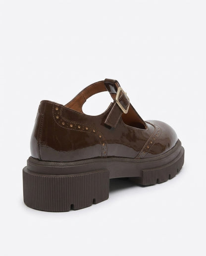 Delphine Patent T-Strap Loafer in Brown by VIVACE – product image 3