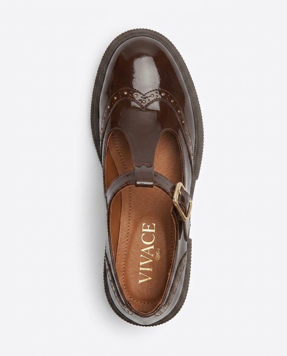 Delphine Patent T-Strap Loafer in Brown by VIVACE – product image 4