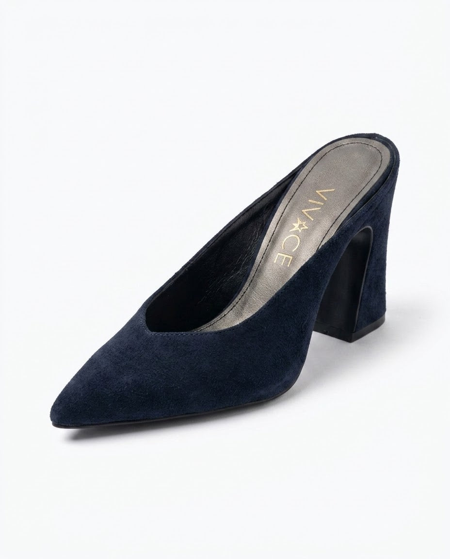 Lorena Sculpted-Heel Suede Mule in Black by VIVACE – product image 2