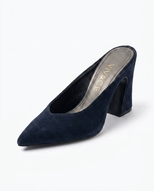 Lorena Sculpted-Heel Suede Mule in Black by VIVACE – product image 2