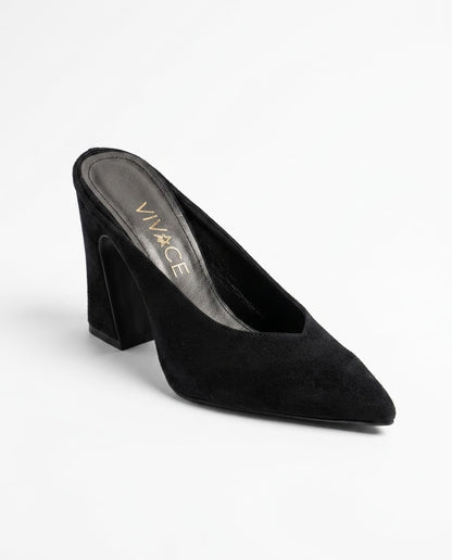 Lorena Sculpted-Heel Suede Mule in Black by VIVACE – product image 1