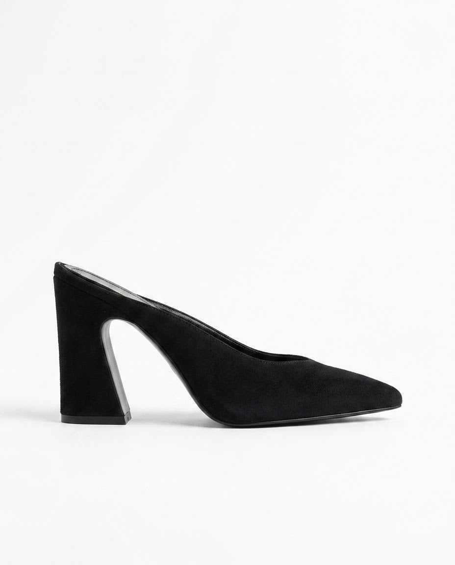 Lorena Sculpted-Heel Suede Mule in Black by VIVACE – product image 6