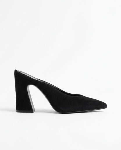 Lorena Sculpted-Heel Suede Mule in Black by VIVACE – product image 6