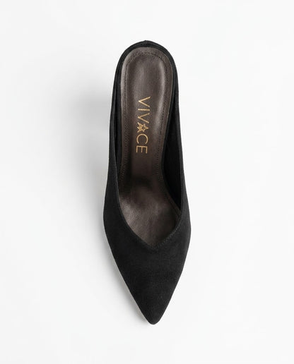 Lorena Sculpted-Heel Suede Mule in Black by VIVACE – product image 8