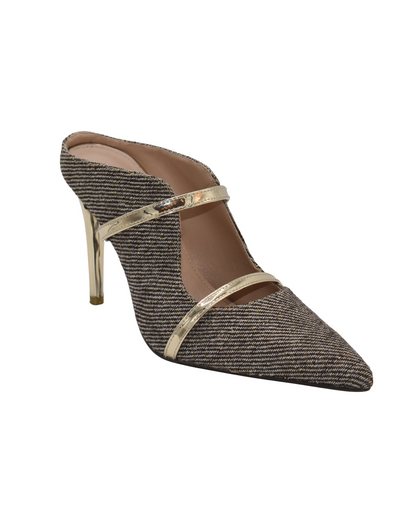 Coralie brown double-strap pointed pump by VIVACE, three-quarter front view