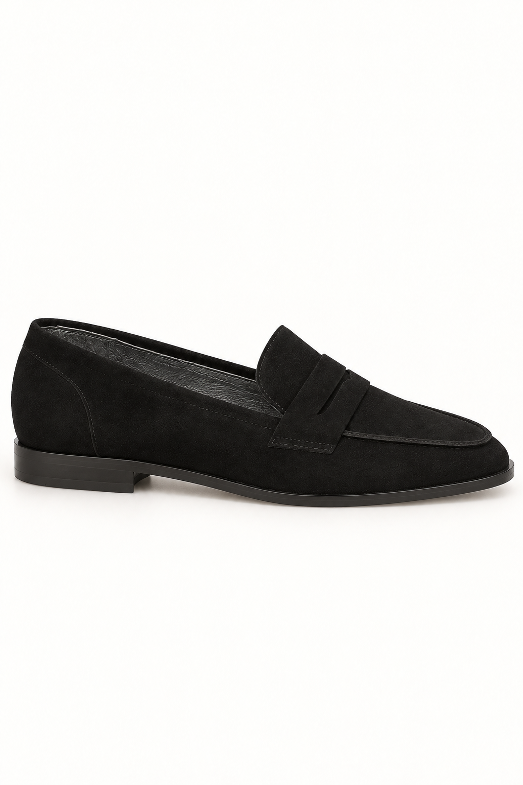 Noémie black suede penny loafer – side view