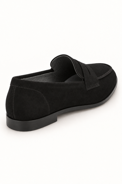 Noémie black suede penny loafer – rear view