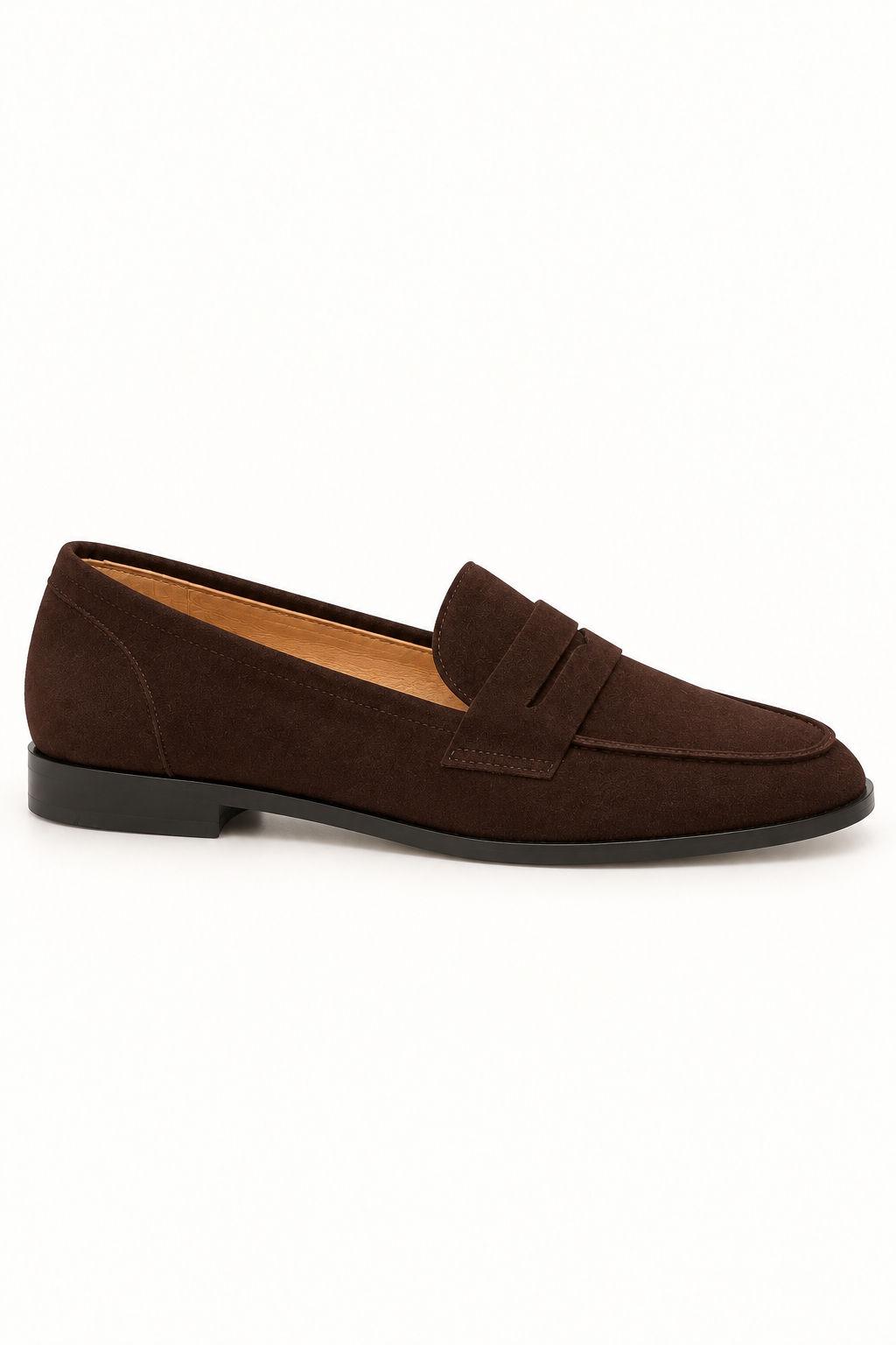 Noémie dark brown suede penny loafer – side view