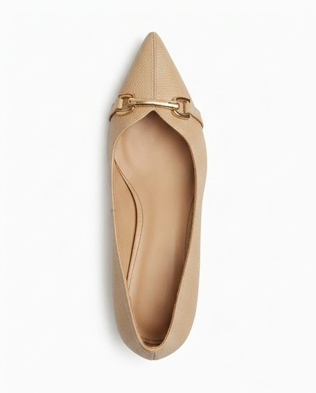 VIVACE Daria nude pointed-toe pump with gold-tone horsebit and leather lining, top view