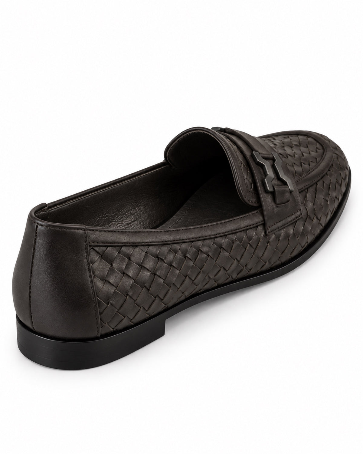 Romy Woven Loafer by VIVACE, three-quarter back view showing the rear seam and low heel.