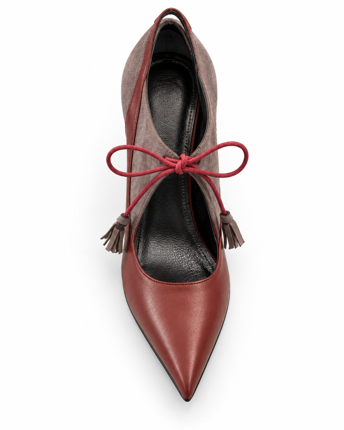 Séverine Tassel Pump in Burgundy / Grey by VIVACE, top view
